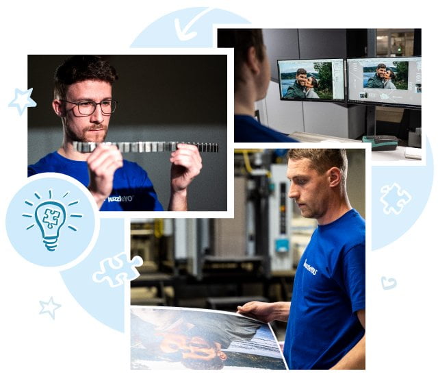 Genuine craftsmanship: Our staff busy printing and developing puzzle punches.